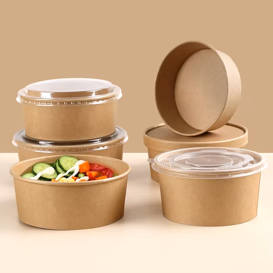 Biodegradable Fruit Salad Paper Bowl Disposable Kraft Paper Salad Bowl