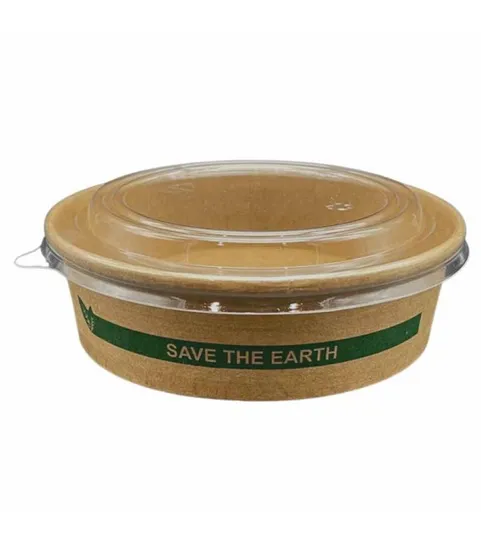 Factory Supply Disposable Custom Printing Food Packing Box Container Kraft Paper Salad Bowl with Lid