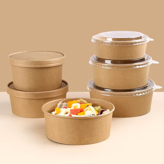 Biodegradable Fruit Salad Paper Bowl Disposable Kraft Paper Salad Bowl